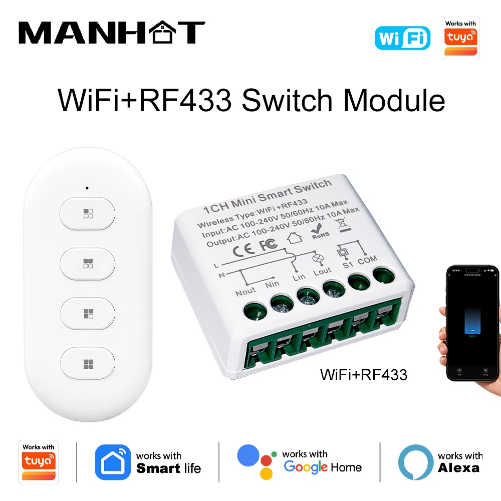 Smart Home Diy - Interrupteurs intelligents Tuya WIFI 10A, interrupteurs