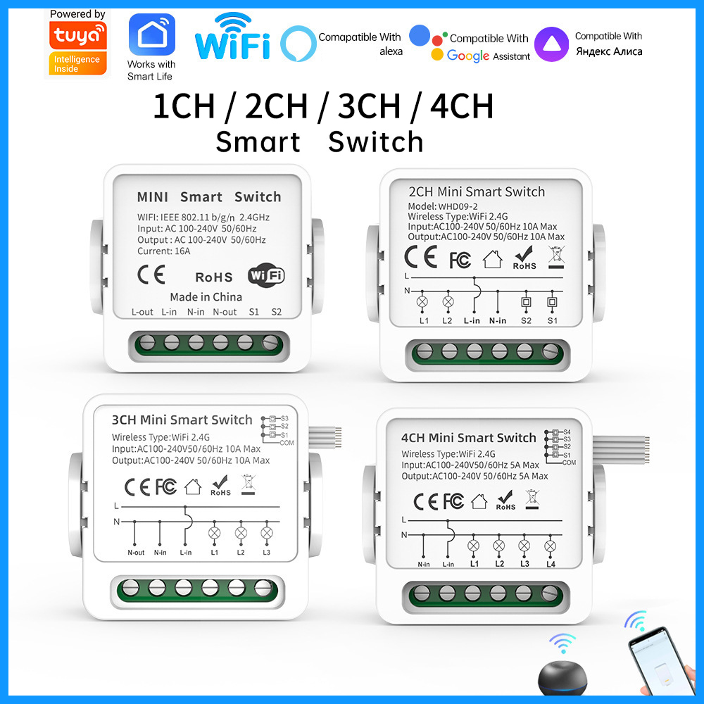 Smart Home Web - Interrupteur intelligent WiFi Tuya 1/2/3/4 voies,