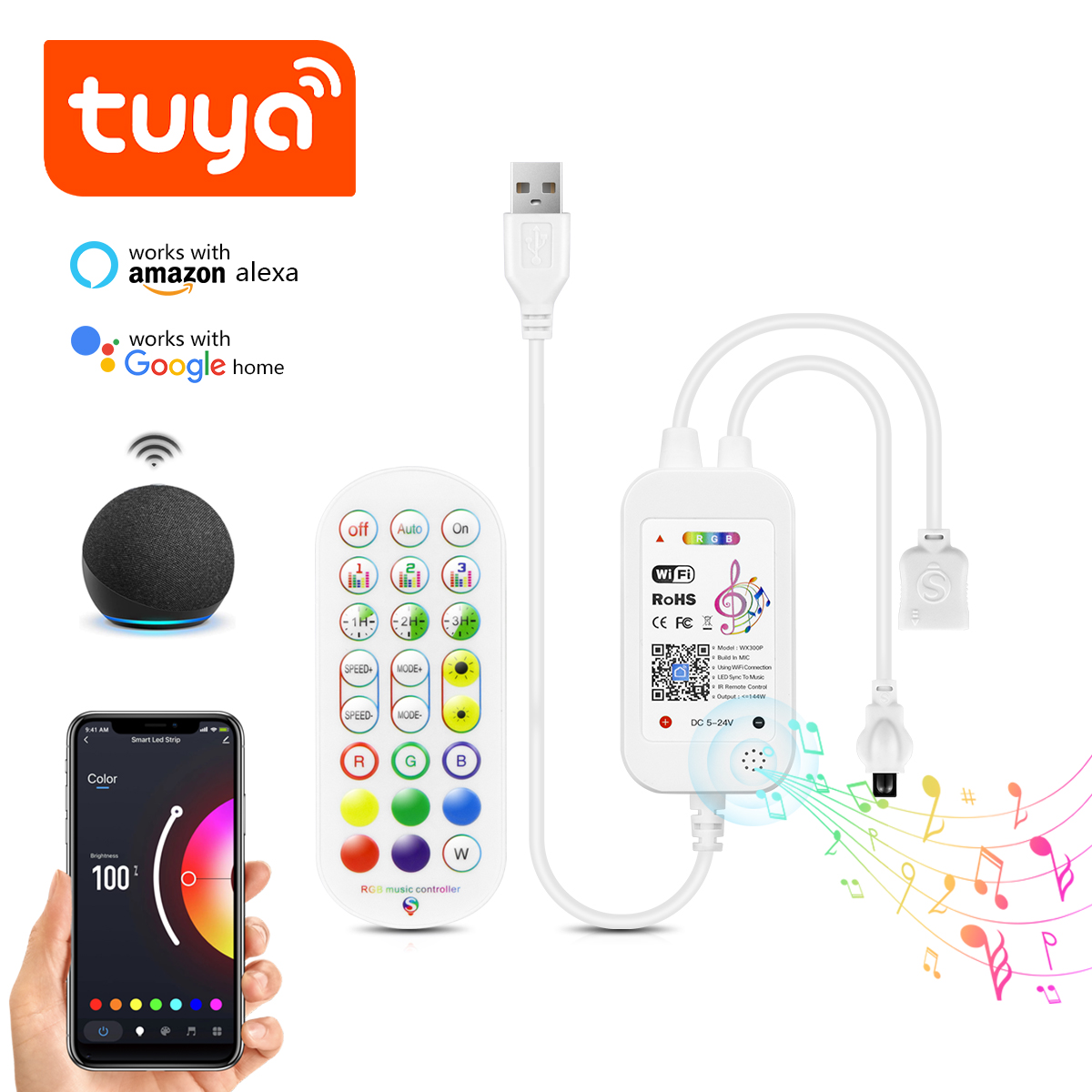 Alexa Compatible Bulb - DC5V Tuya APP Wifi LED RGB